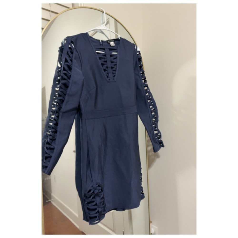 Elegant Navy Blue Bandage Dress